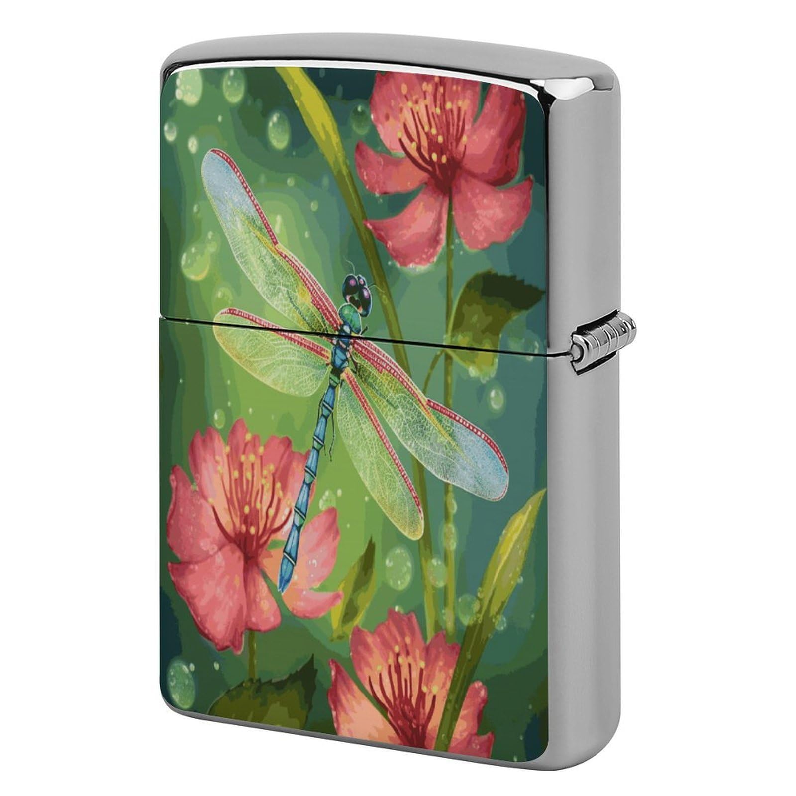 Fodpand Style Dragonflies And Flowers Metal Lighter Case Cover Lighter Sleeve