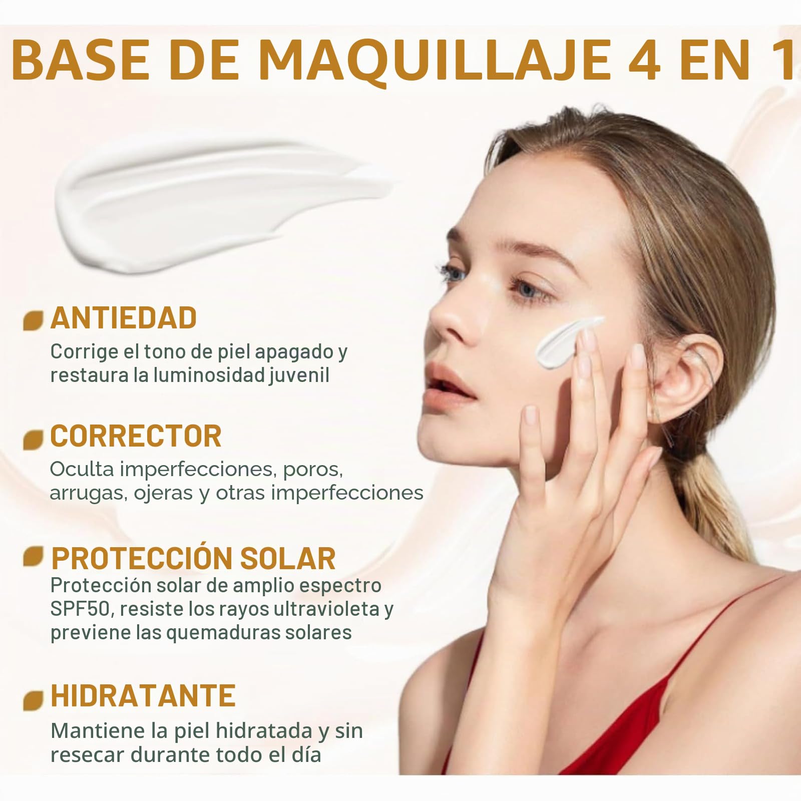 COSMIVELLA Base De Maquillaje 4 En 1 SPF50+,Hidratante Antiedad,Cubre Y Unifica Tu Tono De Noche,Ligera Para Gym, Deporte Y Baile (2 pieza)
