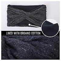 Vista 2 de CHARM Diadema turbante de algodón orgánico - Banda de pelo de punto de quimioterapia para mujer, envoltura de cabeza Negro