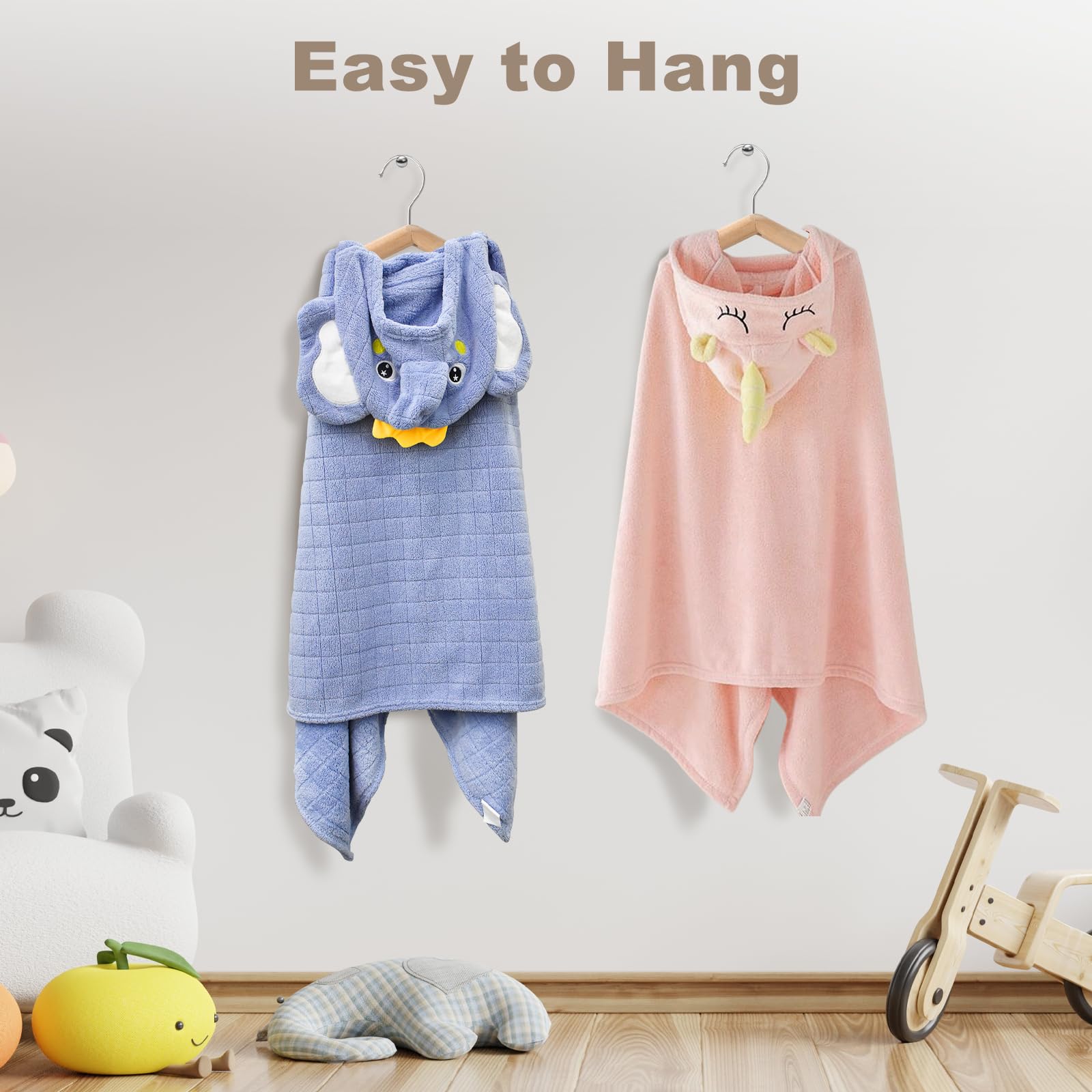 Serviette De Bain Bébé Avec Capuche YTACREA 65x135 Cm - Cape De Bain Éléphant Bleu Doux Velours Corail