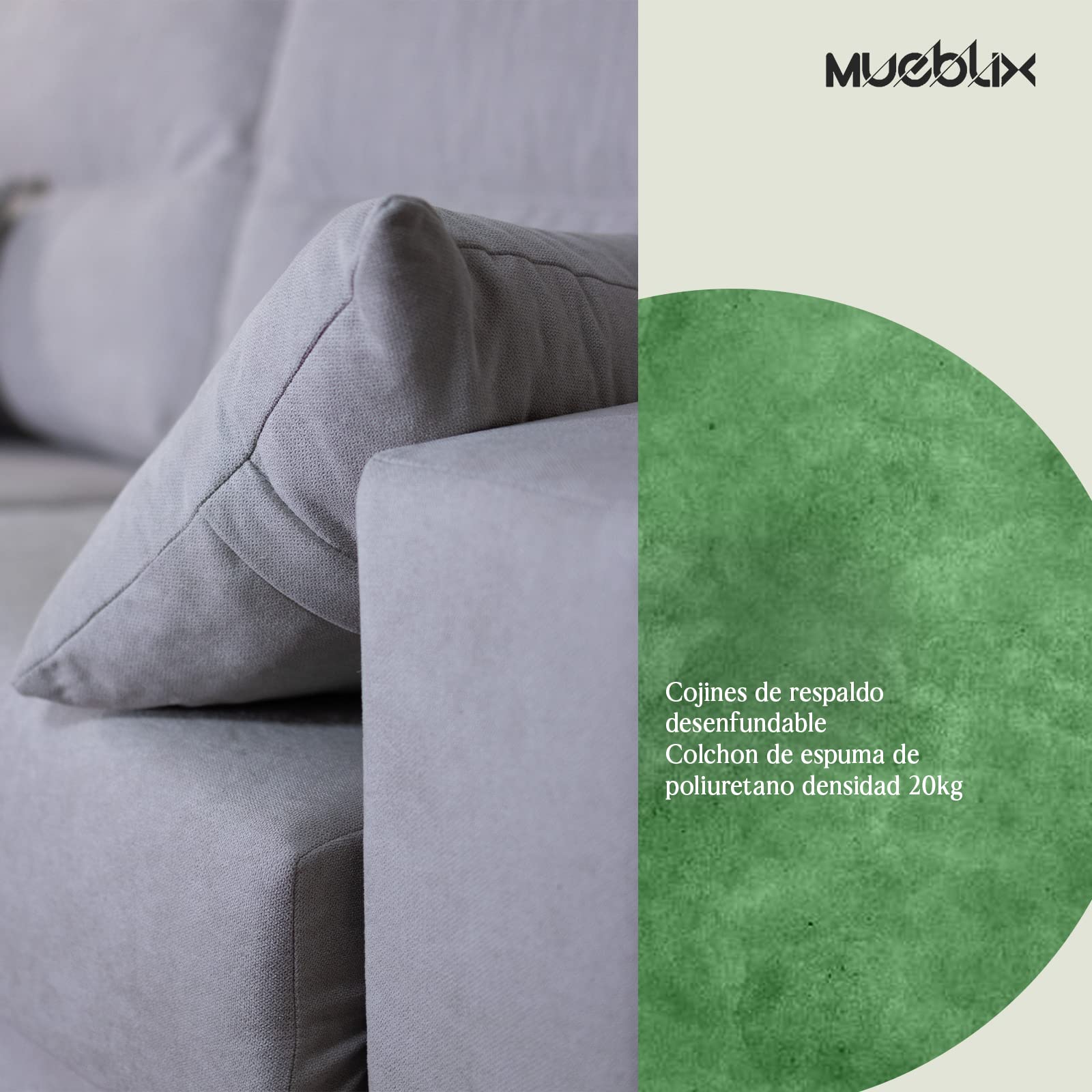 MUEBLIX.COM | Sofa Cama Italiano BOLONIA | Sofas de Salón Modernos | Asientos y Respaldo Espuma | Sofa Tapizado en Tela y Armazon de Madera de Pino | Color Gris Claro
