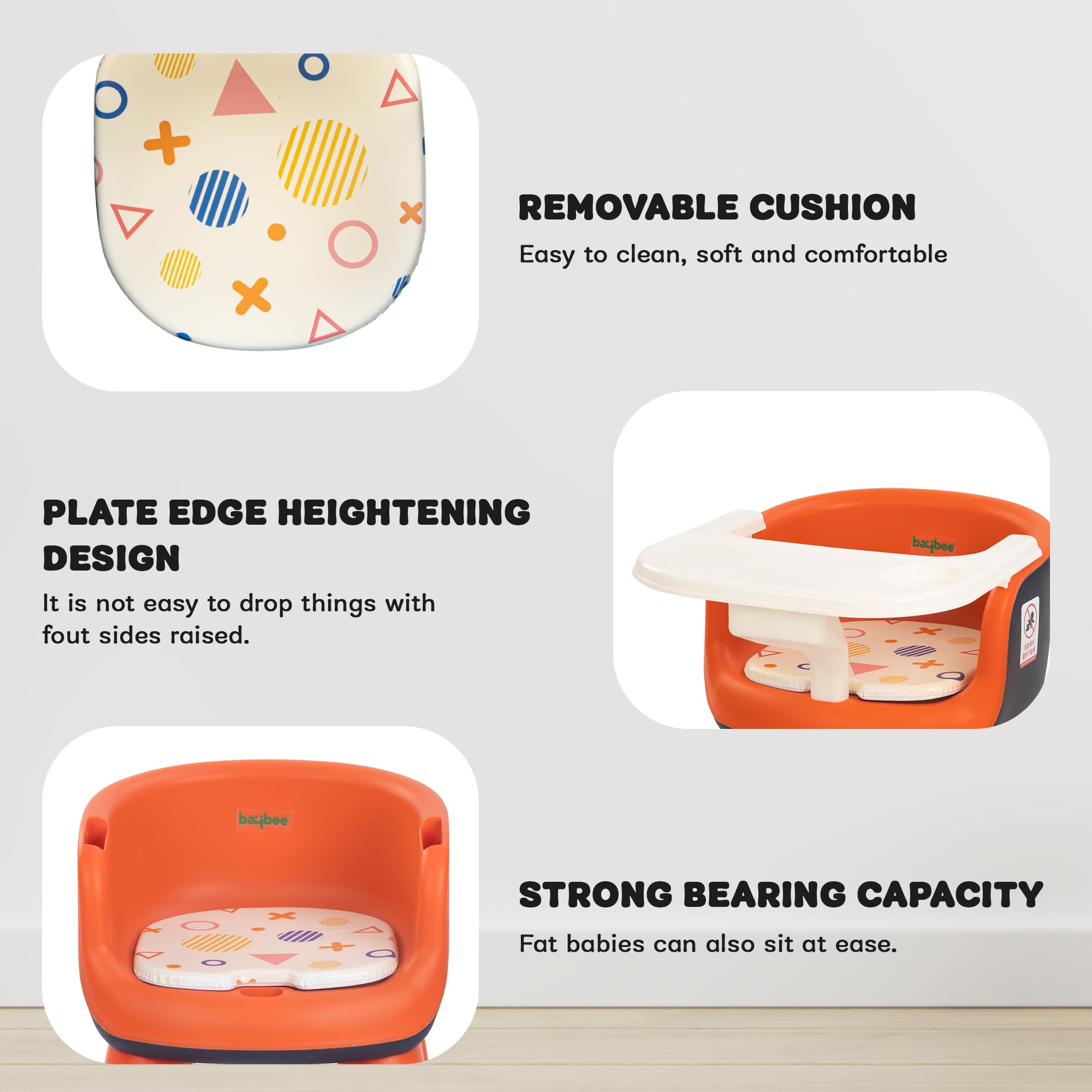Baybee Creto Baby Feeding Chair for Babies | Portable Kids Sitting Chair with Removable Cushion Pad & Food Tray | Booster Seat for Baby | Infant Feeding Chairs 6 Months to 3 Years (Orange) - Image 6 thumbnail