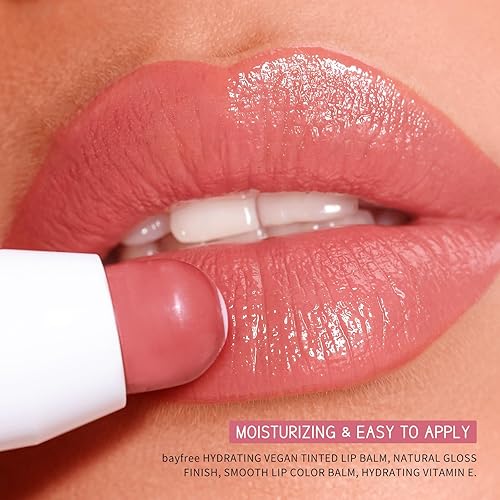 Miniatura 2 de bayfree Bálsamo labial teñido vegano hidratante, acabado brillante natural, bálsamo de color de labios suave, vitamina E hidratante, rosa rosa