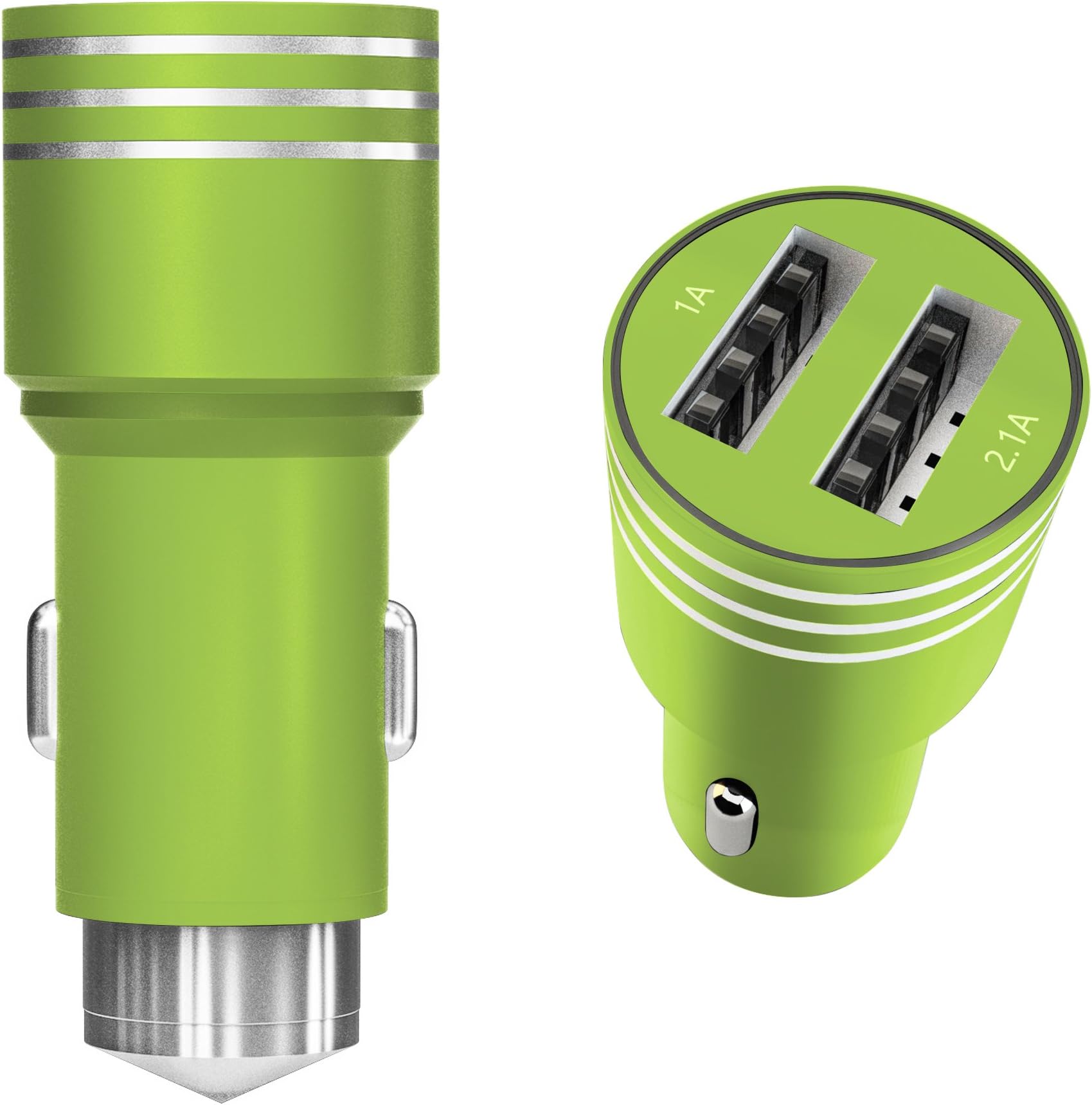 Arc Premier Group USB 2 In 1 Car Charger With Emergency Glass Breaker Hammer | Durable Aluminium Body With 2 Ports For Fast Charging | Compatible With iPhones, Smartphones, mp3 Players, Camera & More (Green)