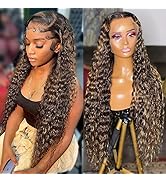 13x4 Highlight Ombre Lace Front Wig Human Hair Colored 4/27 Honey Blonde lace frontal Wigs for Bl...