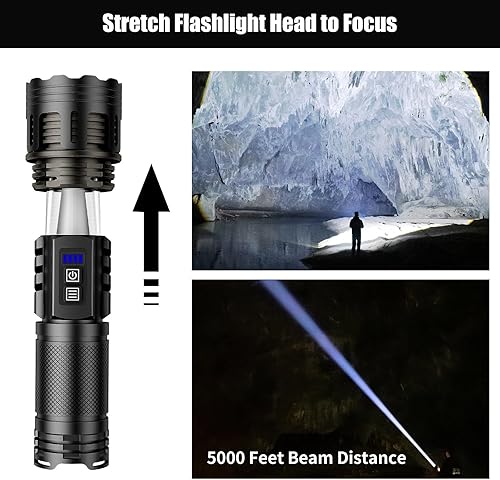 Miniatura 2 de SKYFIRE Linternas LED recargables de alto lúmenes con lámpara ambiental, 8000 linternas tácticas superbrillantes con 2 colores, focalizable, luz de