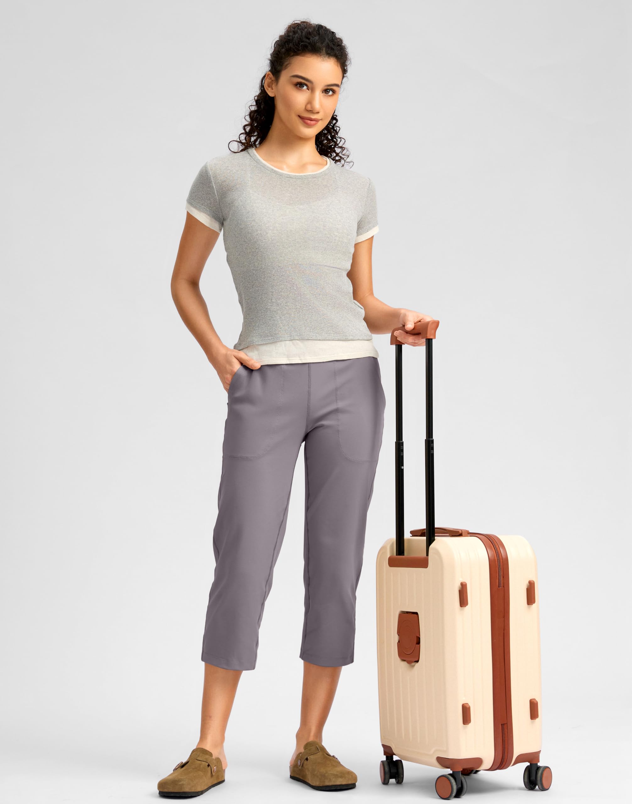 SANTINY Pantaloni Capri da donna a vita alta per allenamento, yoga, leggings a gamba dritta, pantaloni corti atletici con tasche