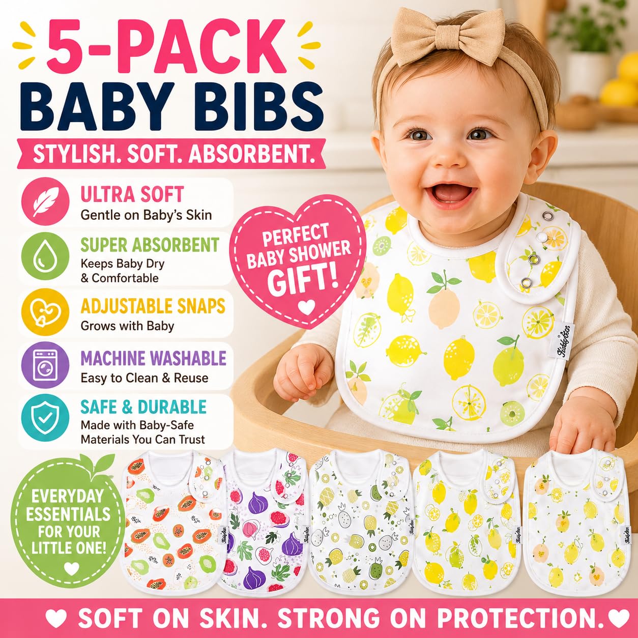 KiddyStar Double Layer Bandana Bibs - Thick, Multi Snaps, Organic Cotton - Soft & Absorbent - For Drooling, Teething, Feeding