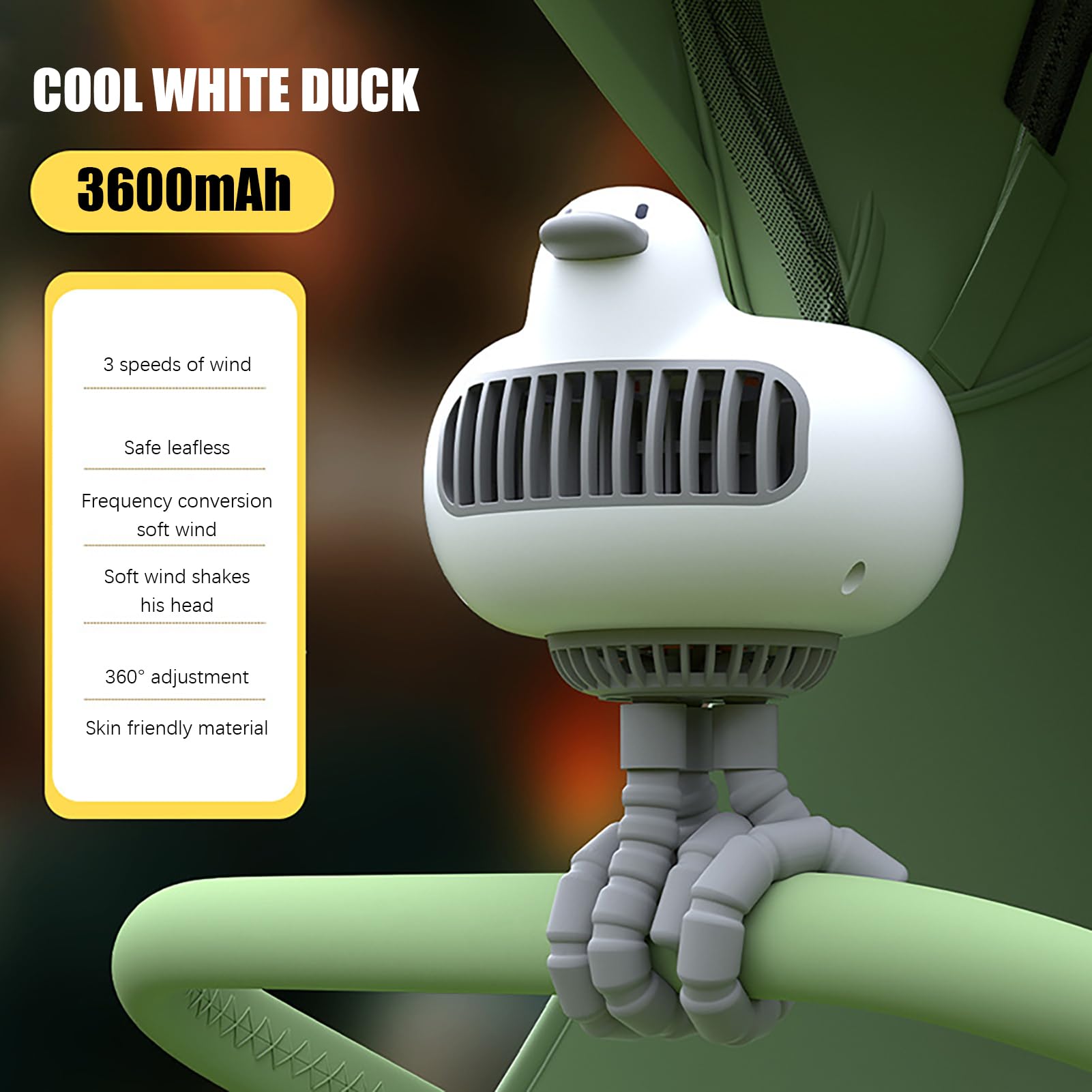 Ventilador portátil para cochecito, mini ventilador portátil para cochecito, ventilador pequeño con clip, ventilador portátil, desmontable de 3 velocidades, recargable, rotación de 360°, ventilador de