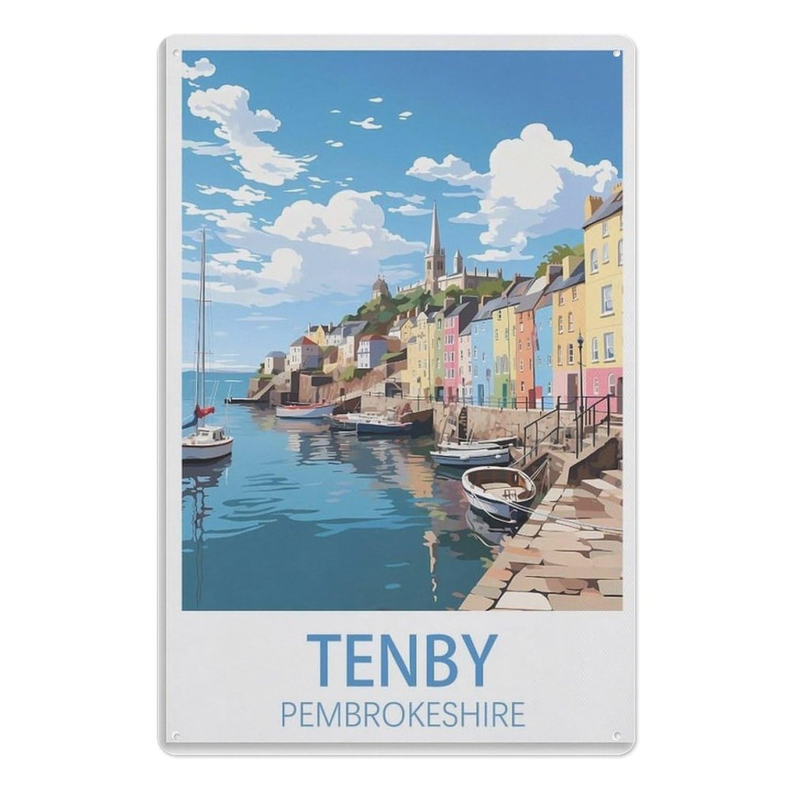 Tin Sign Metal Tin Poster Retro Sign For Wall Vintage Wall Decor Metal Tin Sign，Tenby Pembrokeshire15x30cm（6x12 inch）AA-766