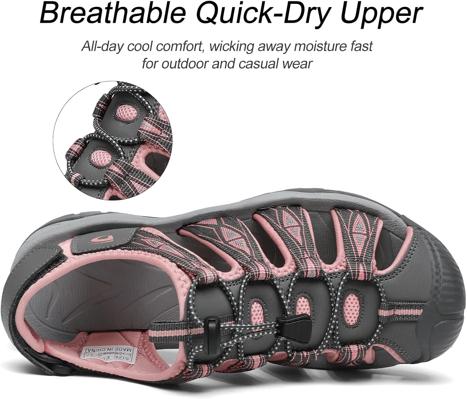 Women's Closed Toe Sport Hiking Sandals Athletic Walking Lightweight Water Shoes Summer Outdoor Beach Sandal