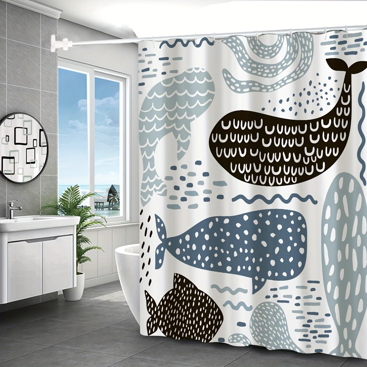 GLKSDLPO 1pc Cartoon Whale Pattern Shower Curtain, Waterproof Fabric Shower Curtain Bathroom Decoration, Bathroom Accessories(150x183cm/59x72in(WxH))