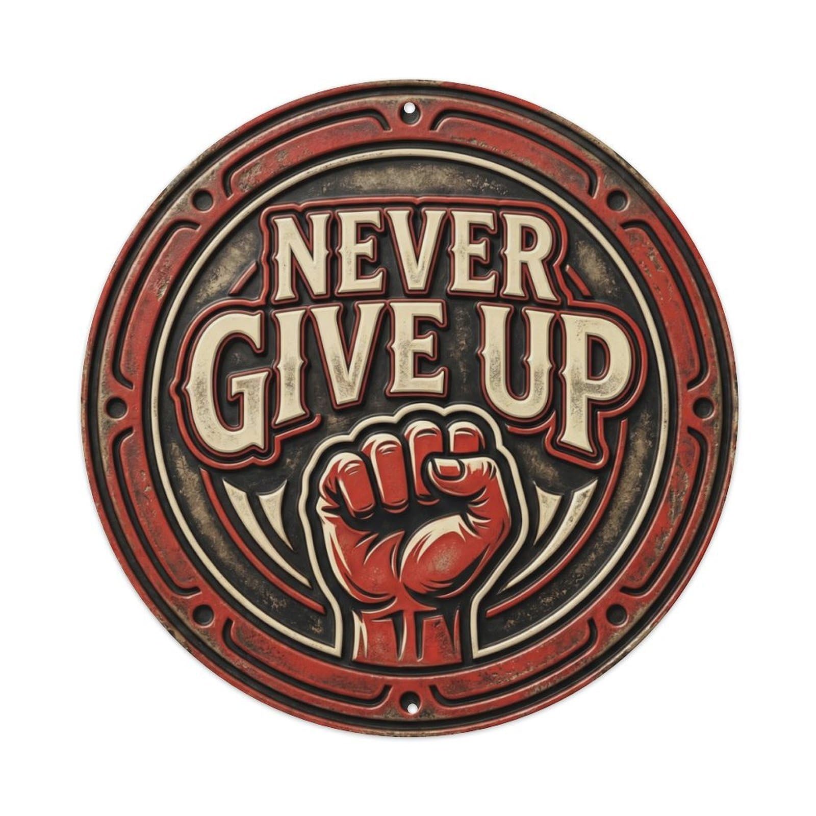Fqcyn Style Never Give Up Nostalgic Indoor Display Retro Slogans Metal Tin Sign Plaque Wall Decor For Cafe, Club Bar, Office, Home Garden Round Metal Poster 8X8inch