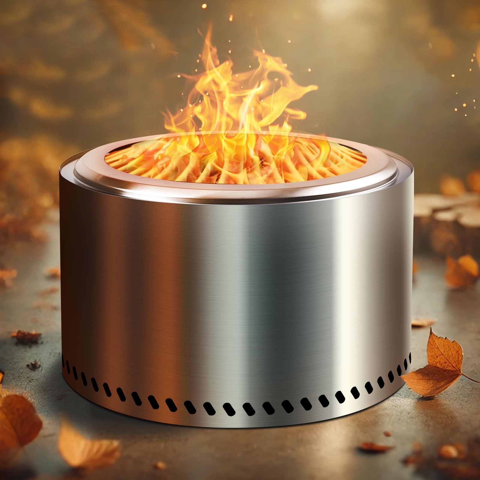 HGD28 Inch Smokeless Firepit, Stainless Steel Fire Pit, Wood Burning Firepit for Patio Garden Picnic