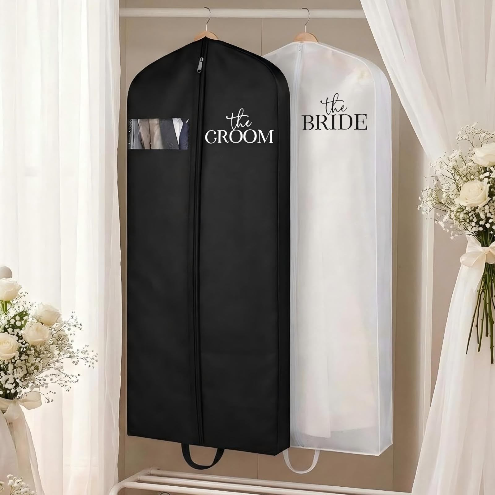2 Pcs 71 Wedding Dress Garment Bags Black White Suit Bag for Hanging Long Wedding Dress Cover Waterproof