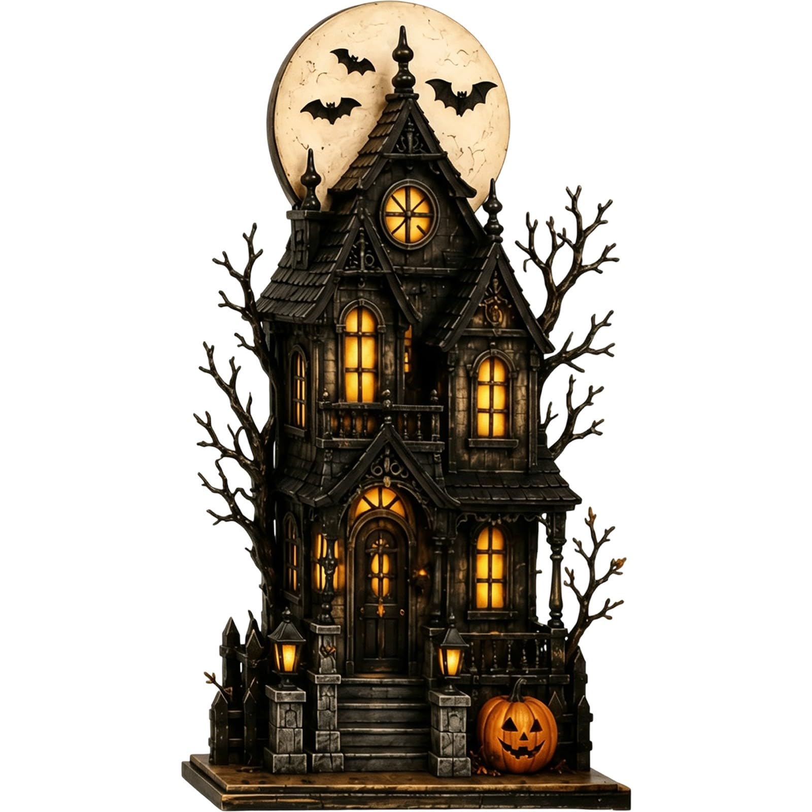 Wooden Halloween Ghost Pumpkin Haunted House Statue Decor Figurine #A