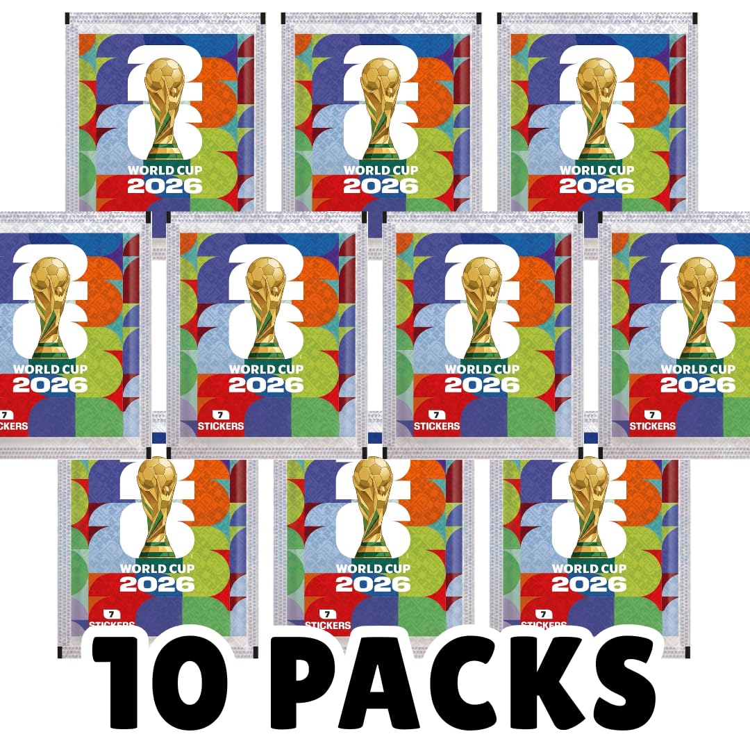 Lot de 10 sachets d'autocollants Coupe du monde 2026 - 70 autocollants - Scellés originaux pour collectionneurs et fans de football + protection d'expédition HeartGlobal