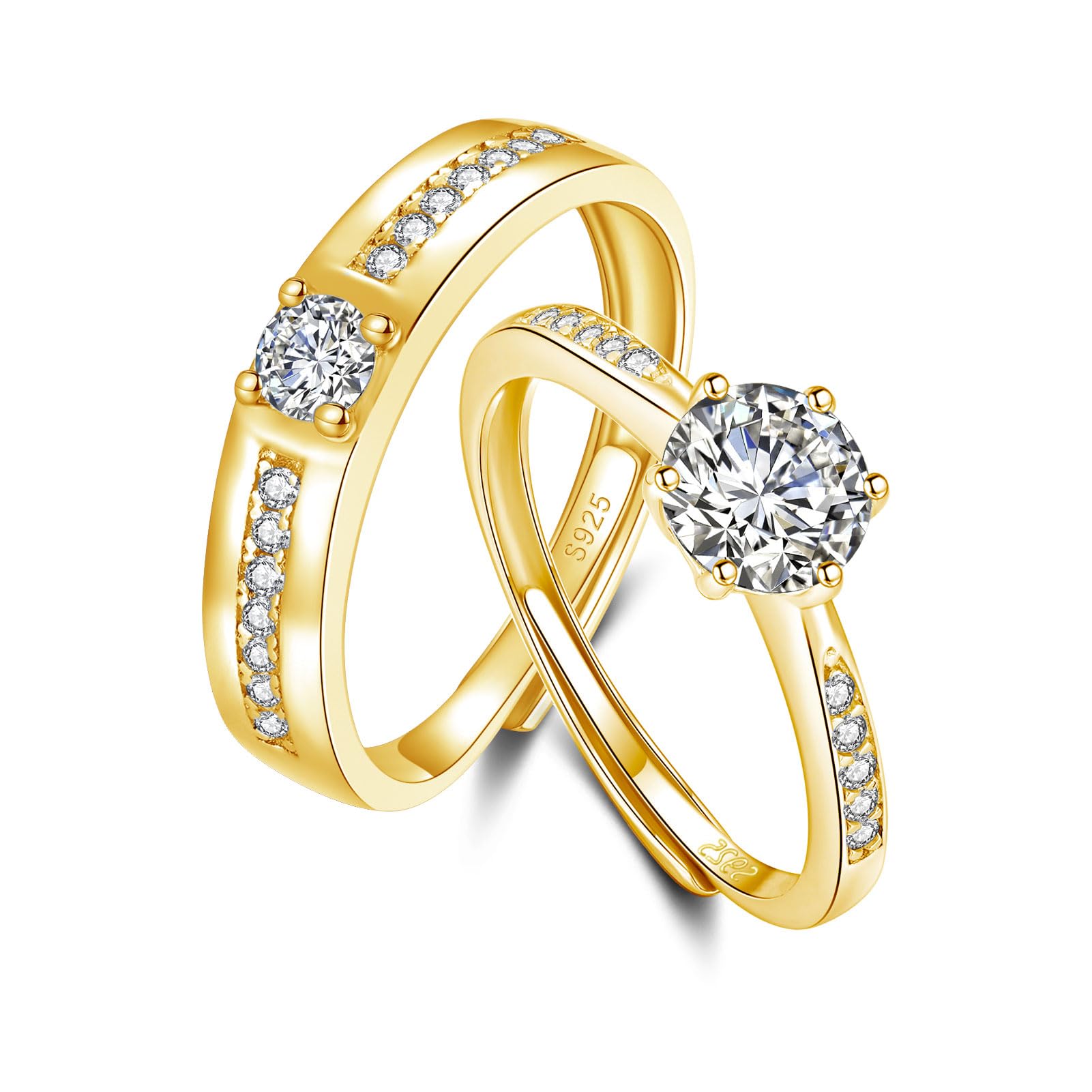 Kamise Silber Paare Ring für Damen & Herren, 925 Sterling Silber Partner Ringe mit Zirkonia, Verstellbar Versprechen Verlobungsring Hochzeitsring, Einfach Offen Eheringe Band Ring mit Geschenkbox