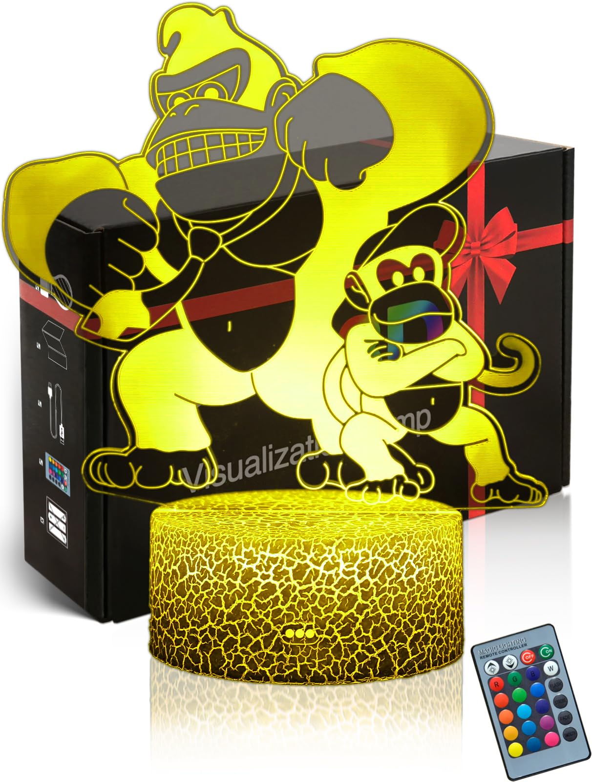 DAHEYMAMonkey Shape 3D LED Mood Lamp Illusion 16 Colors Change Ape Gorilla Night Light with Remote, Gifts for Holiday, Home Bedrom Room Decor Table Lamp