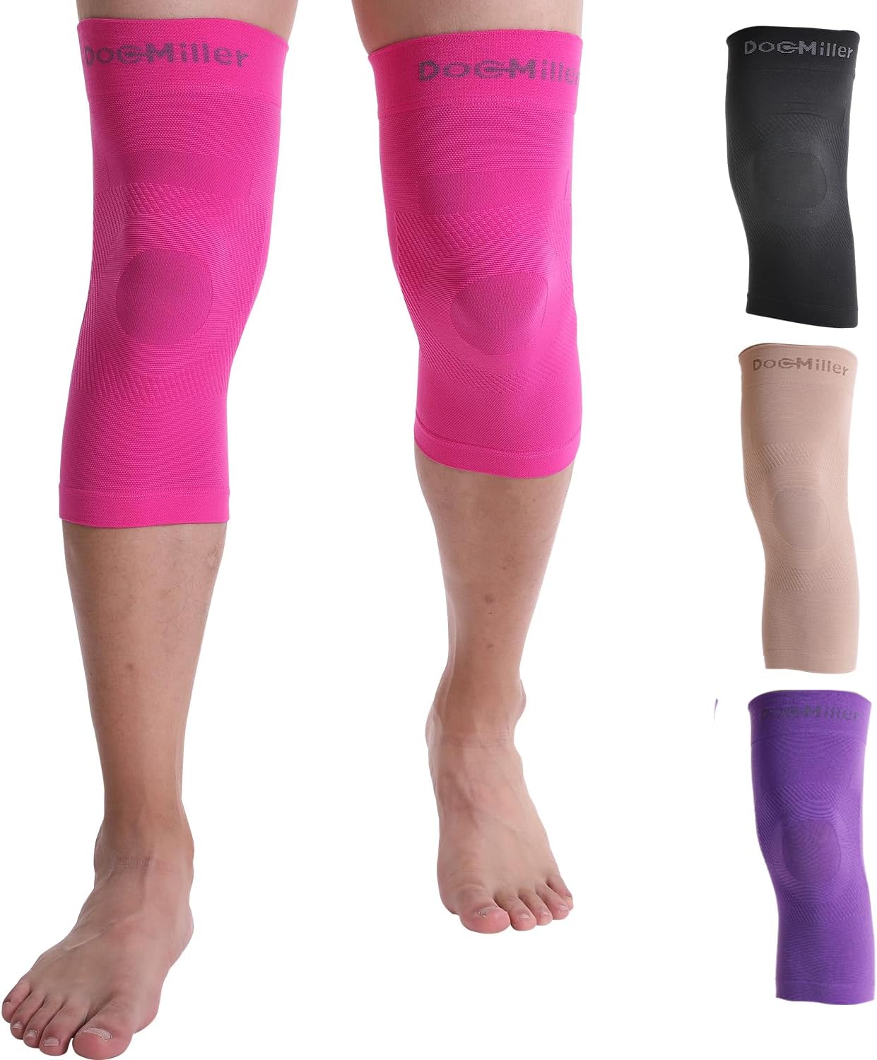 Doc Miller Knee Compression Sleeve Brace for Men & Women (Pair) Best Support for Workout Running ACL Arthritis Pain Relief