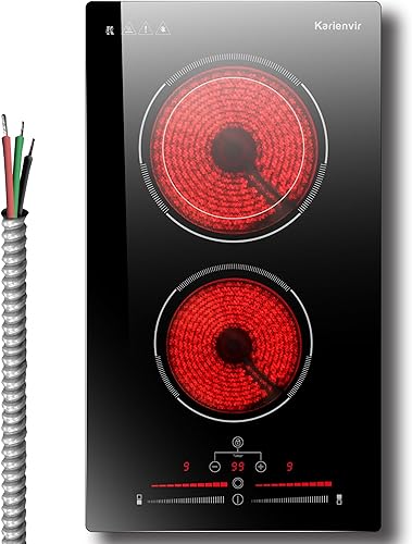 Estufa eléctrica de 2 quemadores 220V-240V, estufa eléctrica de 12 pulgadas integrada, 9 niveles de potencia de control deslizante, estufa eléctrica