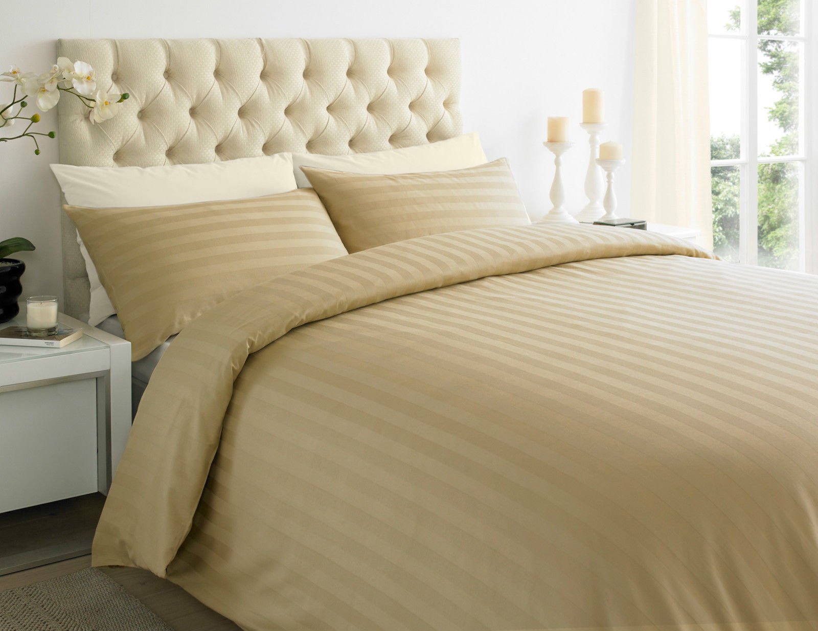 Sapphire Collection Mocha 100% Stripe Tc400 Egyptian Cotton Duvet Quilt Cover Pillow Cases (Double, )