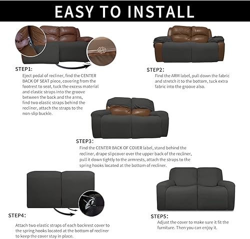 Miniatura 7 de Easy-Going Fundas de terciopelo para sofá biplaza reclinable, 6 piezas, fundas elásticas para sofá reclinable de 2 asientos, funda gruesa, suave y