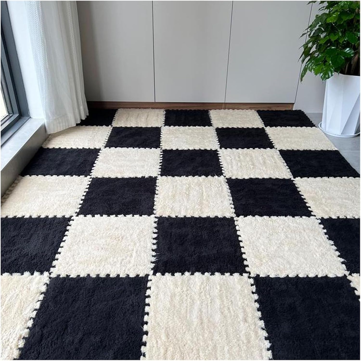 LoiYtrd Interlocking Carpet Tiles Soft EVA Foam Mats 10pcs 30x30x1cm Thickend Plush Puzzle Play Mat(Apricot+Black)