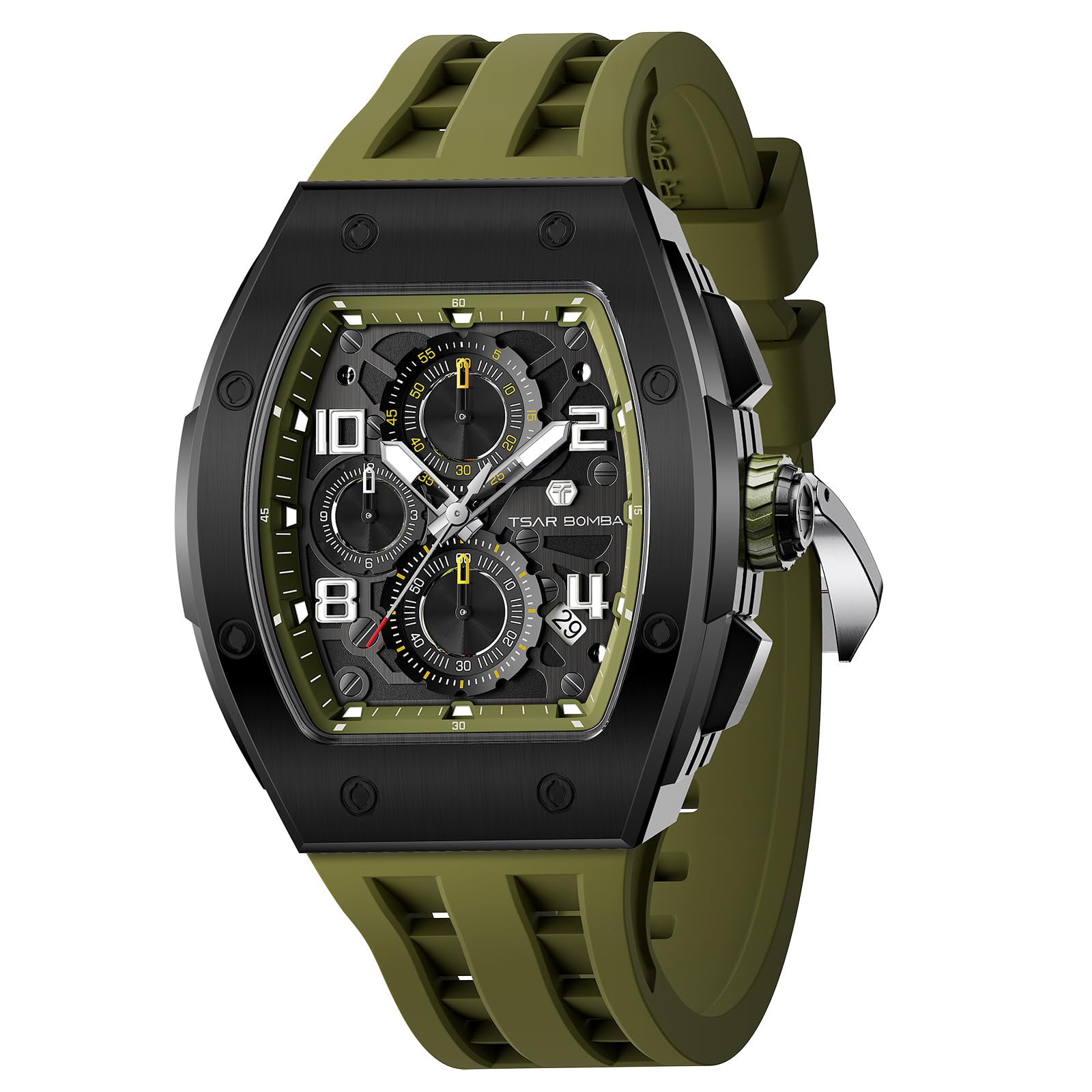 TSAR BOMBA Luxusuhr für Herren mit Quarzwerk, leuchtendem Zifferblatt, 5 ATM wasserdicht, Silikonarmband – Business-Herrenuhr als Festtagsgeschenk
