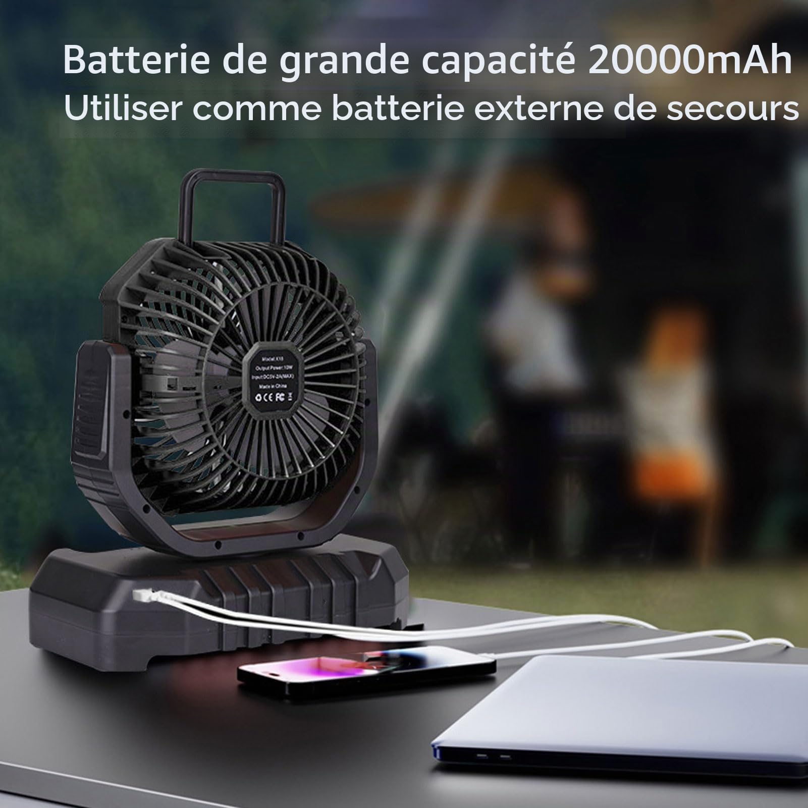 FTVOGUE Ventilateur Brumisateur Portable avec Seau, Batterie Rechargeable de 20 000 MAh, 4 Vitesses avec Lumière LED pour le Camping et l'extérieur