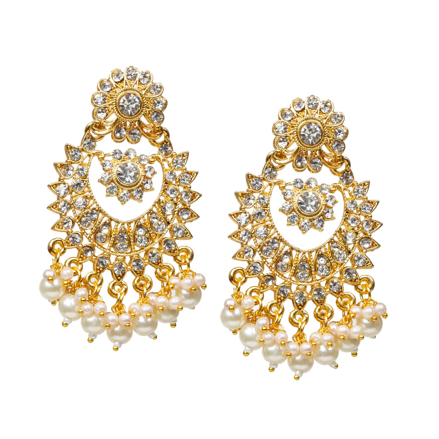 Bindhani White Stone Golden Color Indian Chandbali Dangler Earrings For Women