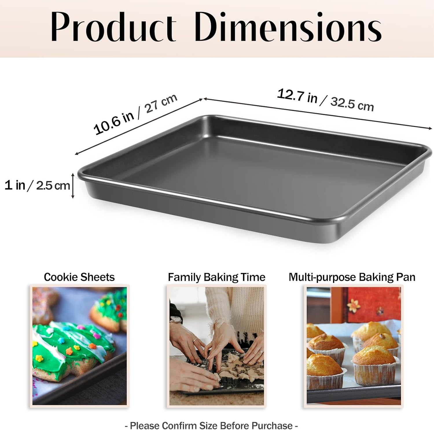 12.7-Inch Nonstick Baking Sheets & Cookie Trays for Oven, 2-Pack PFOA Free Baking Pans Set (Black) - Image 2