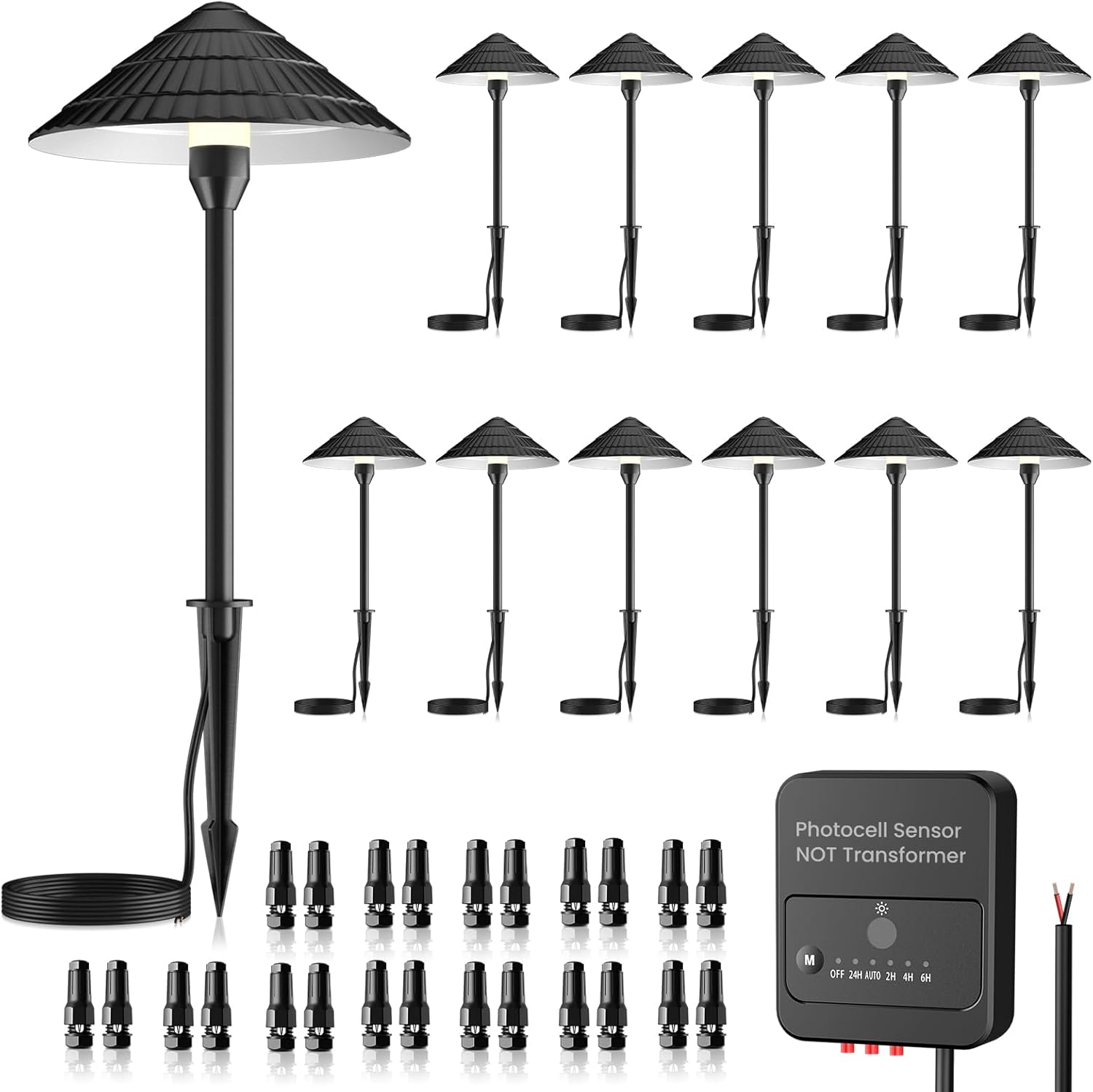 ZZXX LED Low Voltage Pathway Lights 5W 2700K LED Outdoor Landscape Lighting with Photocell 12-24V Cast-Aluminum Low Voltage Lights IP66 Waterproof Landscape Spotights for Path Garden Yard,12 Pack