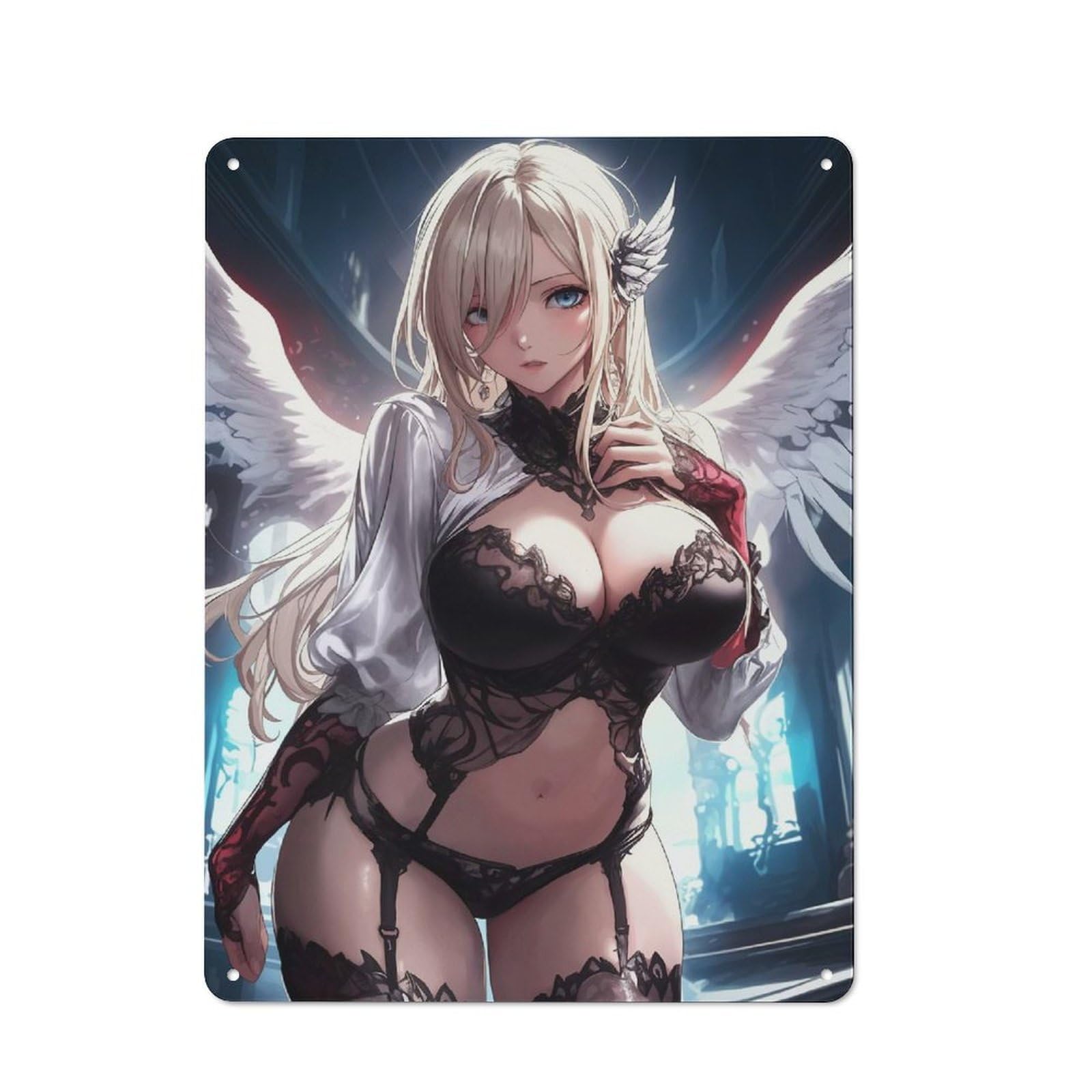 Tin Wall Plaque 40x30cm with Angel in Lace for Pub Or Café, for Hospitality Wall Decor Collectors