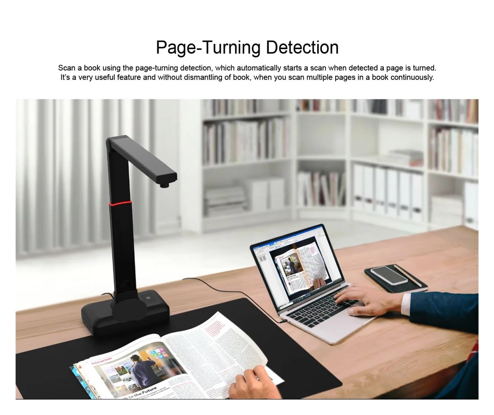 Scanner per documenti, Scanner da tetto for libri e documenti di grande formato A2/A3 Appiattimento automatico supporto ad alta risoluzione 23 MP