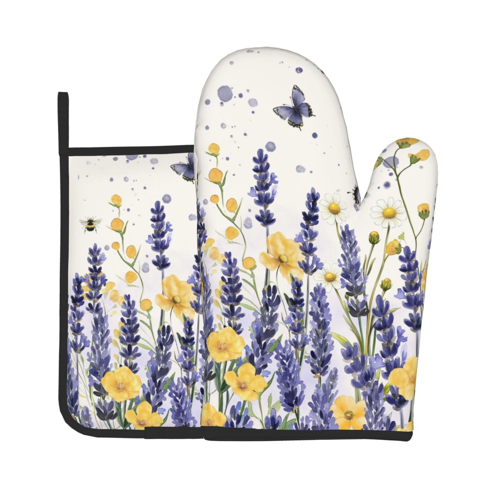 Purple Lavender Oven Mitts and Pot Holders Sets 2 Pack
