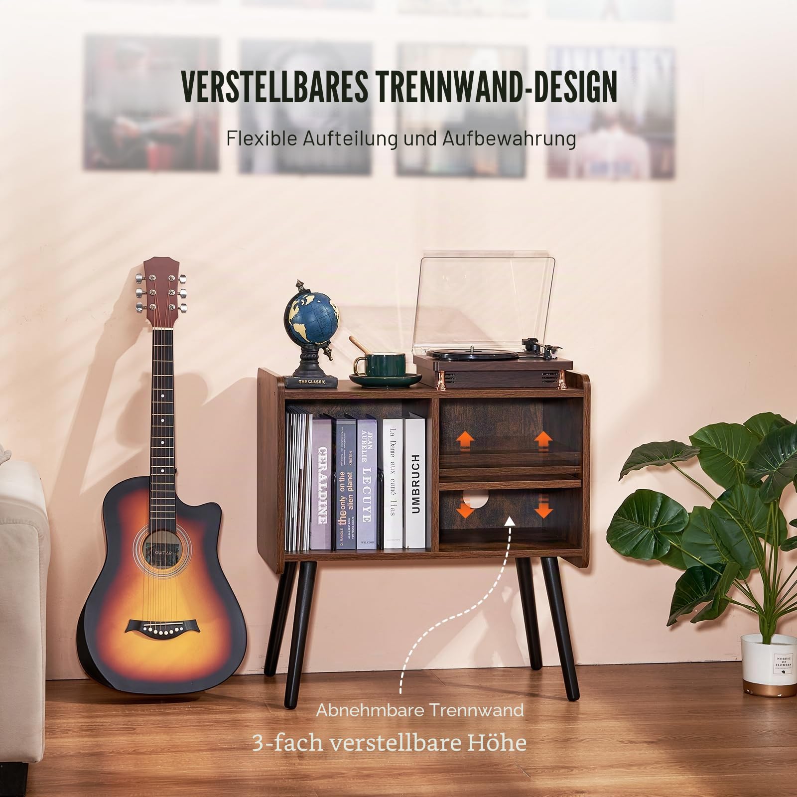 VEVOR Plattenspielerständer mit abnehmbaren Regalen, Schallplattenständer mit Aufbewahrung für bis zu 100 Alben, Vinyl-Schallplattenschrank Plattenspielertisch höhenverstellbar für Wohnzimmer