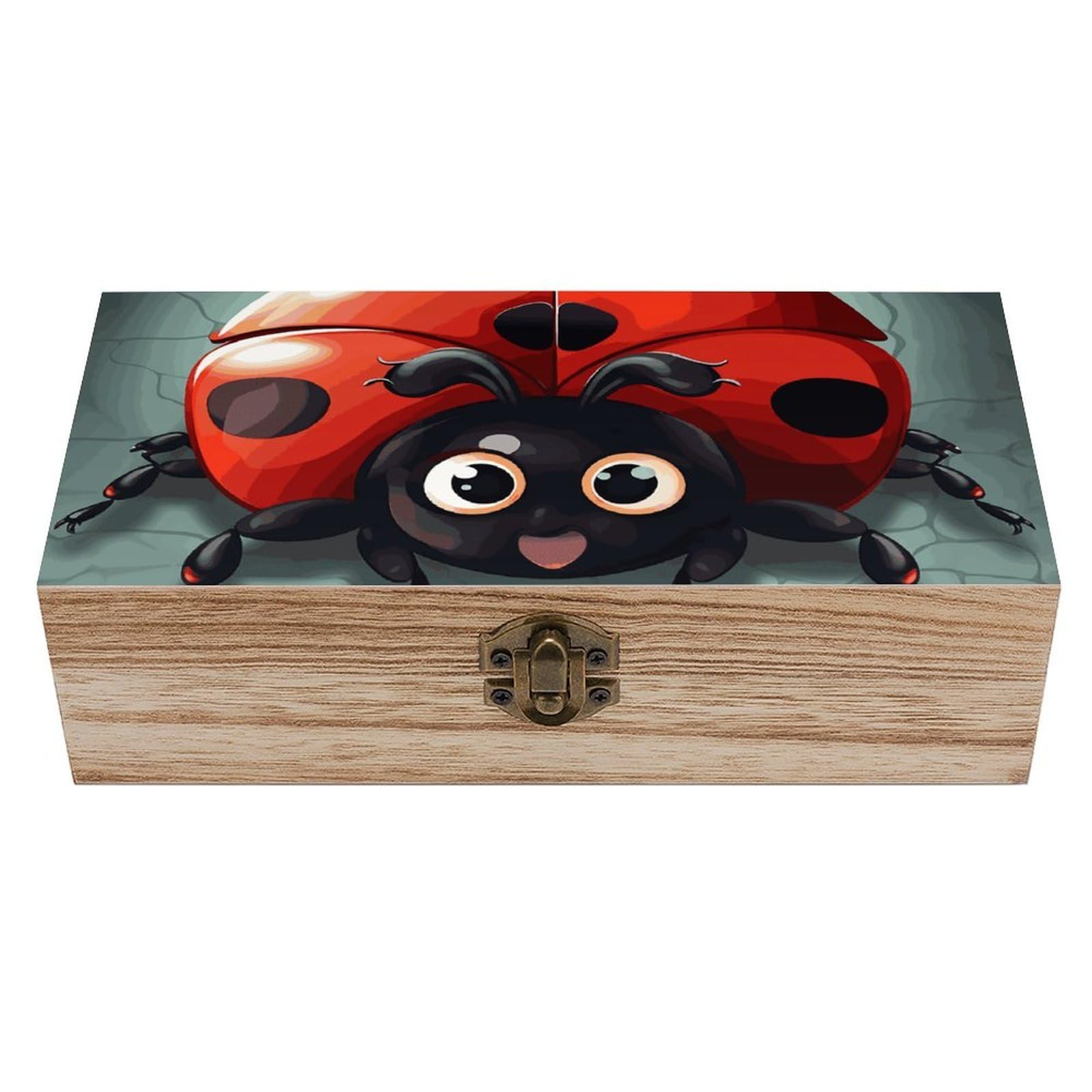 FodPand Decorative Keepsake Box Wooden Storage Boxes with Hinged Lid Handmade Cartoon Ladybug Wood Organizer Memory Treasure Box for Jewelry Craft Card Photo Storage Wedding Bridal Shower Gifts