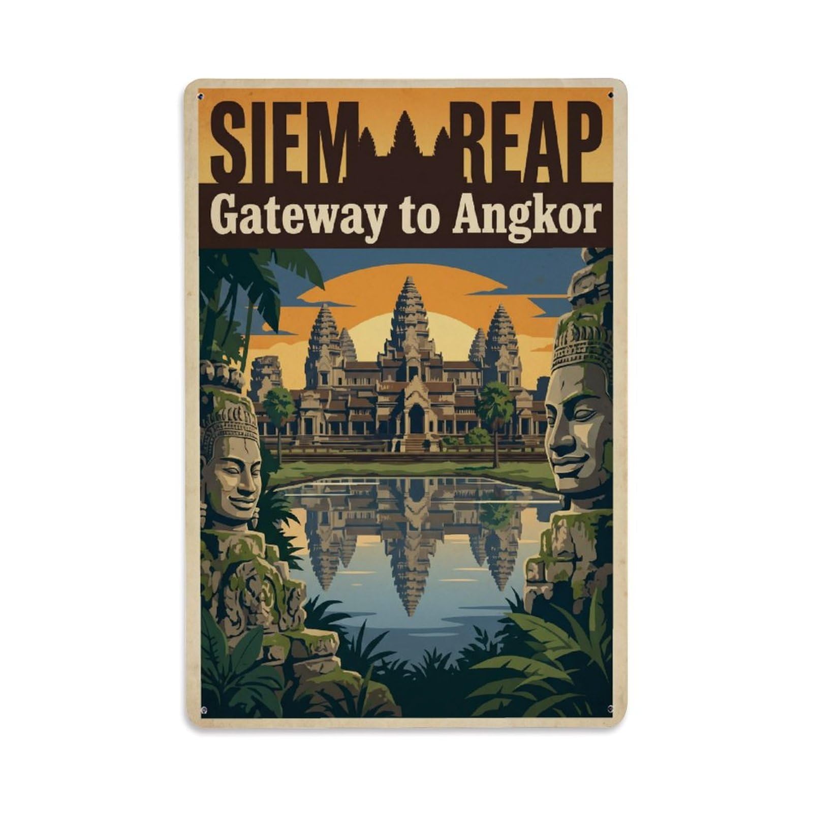 Metal Tin Sign Cambodia Siem Reap Vintage Travel