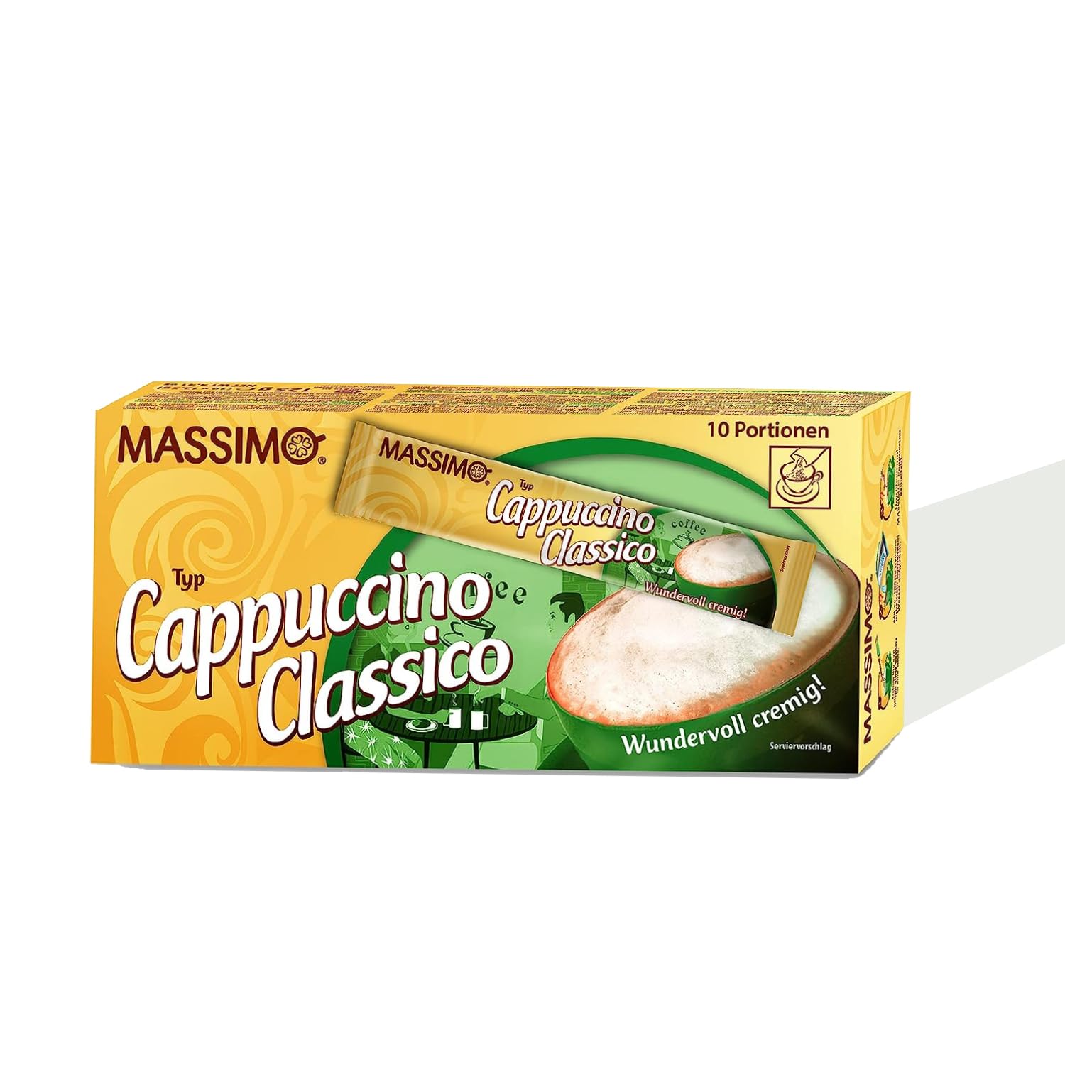 MASSIMO Cappuccino Classico 160 Sticks, 16 x 10 Stick á 12,5 g, Vorteilspack, Löslicher Bohnenkaffee mit Kakaopulver, Instant-Cappuccino, Schnelle Zubereitung