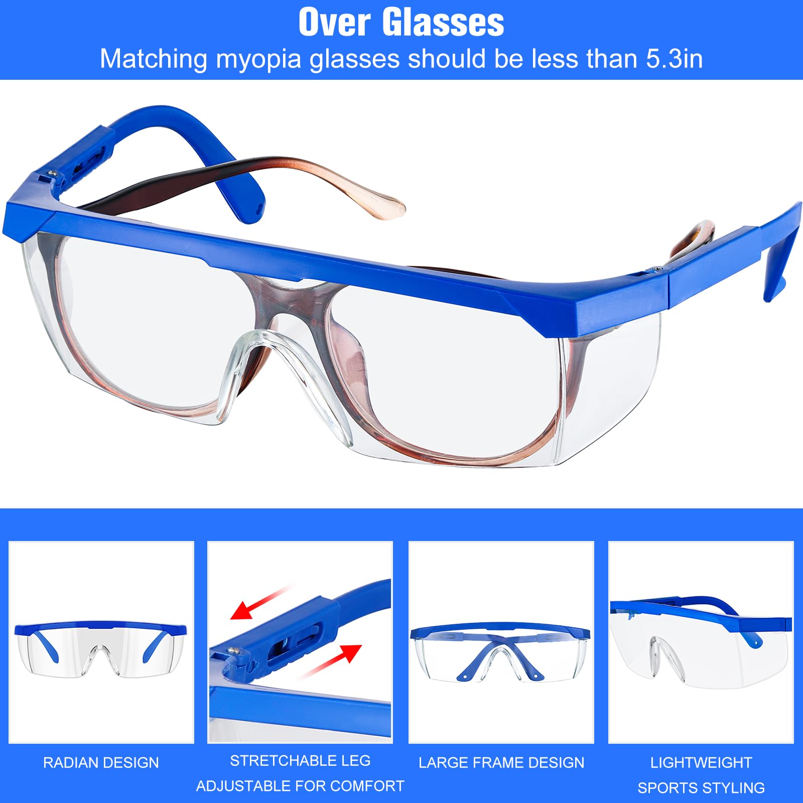 Copkim 100 Paar Laborbrillen, Bulk-Schutzbrille, Schulbrille, Anti-Beschlag-Schutzbrille für Kinder und Erwachsene, Blau