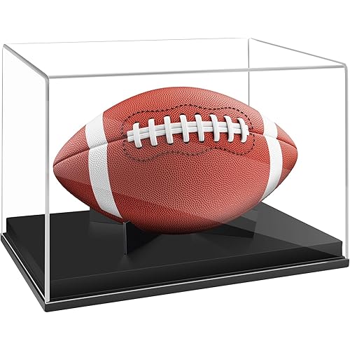 Full Size Football Display Box, Souvenir Display Box for Football or Commemorative Sports Gloves, Acrylic Transparent Box with Wooden Support and Solid Wood Base