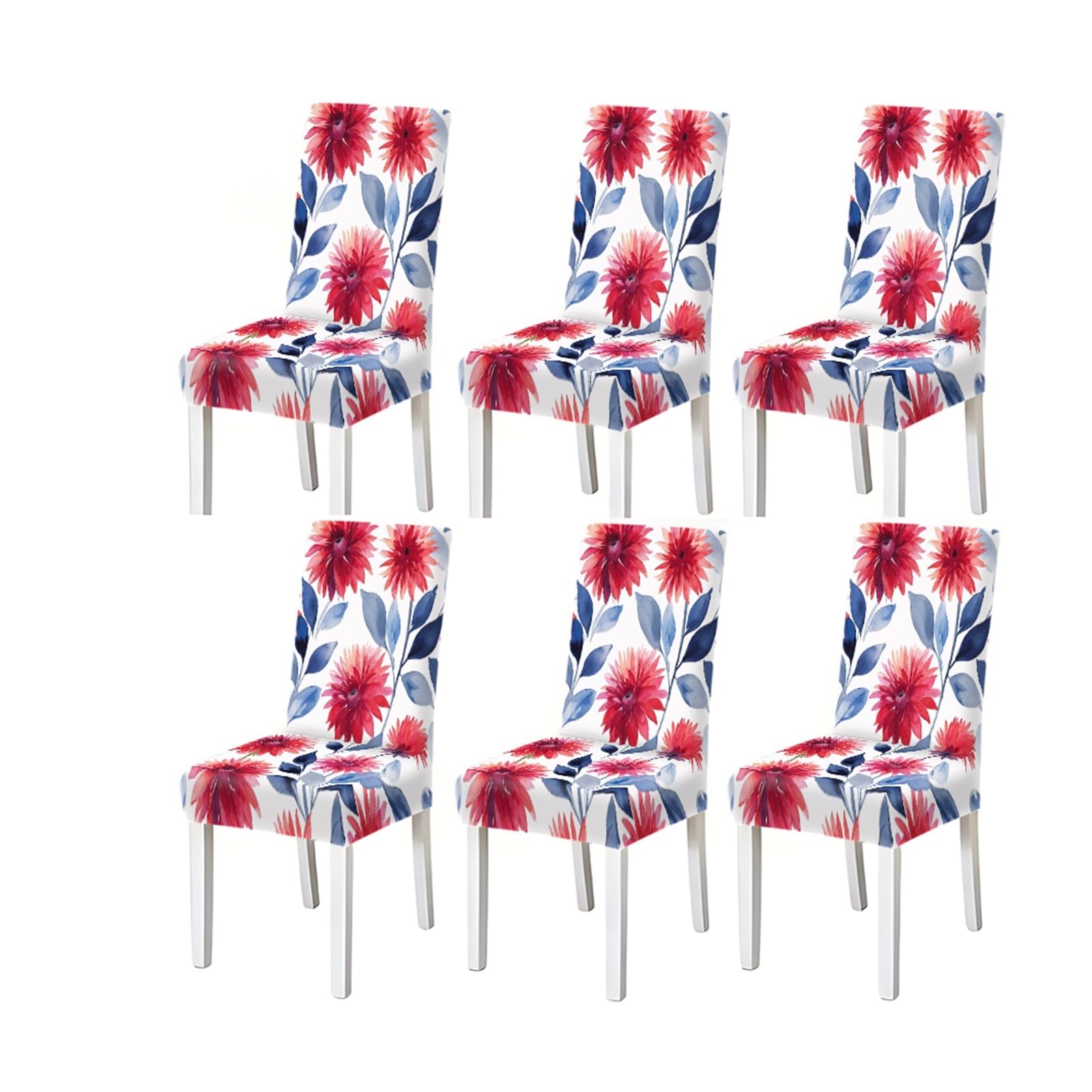 KXUAUV Watercolor Red Dahlia Floral Print Dining Chair Covers, Stretch Slipcovers For Kitchen Dining Room Summer, 2/4/6PCS Seat Protectors for Restaurant Hotel Party(6PCSChair cover)