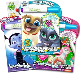 Disney Magic Ink Coloring Book Set for Girls Toddlers Kids - Bundle of 3 Imagine Ink Books Featuring Disney Junior Vampirina, Puppy Dog Pals, and Nella The Princess Knight with Invisible Ink Pens