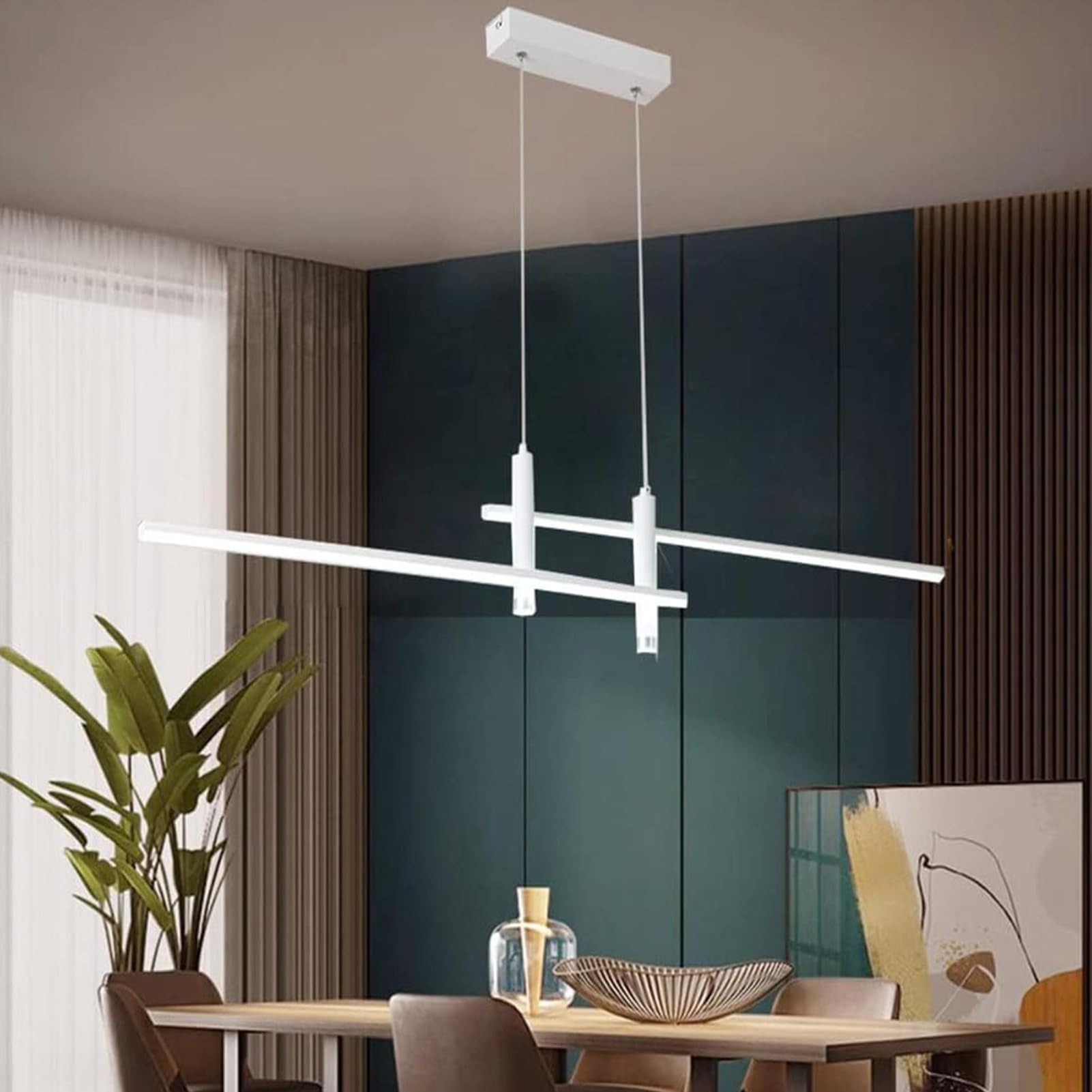 Nowoczesna lampa wisząca LED do jadalni i jadalni – ściemniana, regulacja wysokości za pomocą pilota zdalnego sterowania – lampa wisząca do kuchni, biura, salonu – żyrandol o liniowym