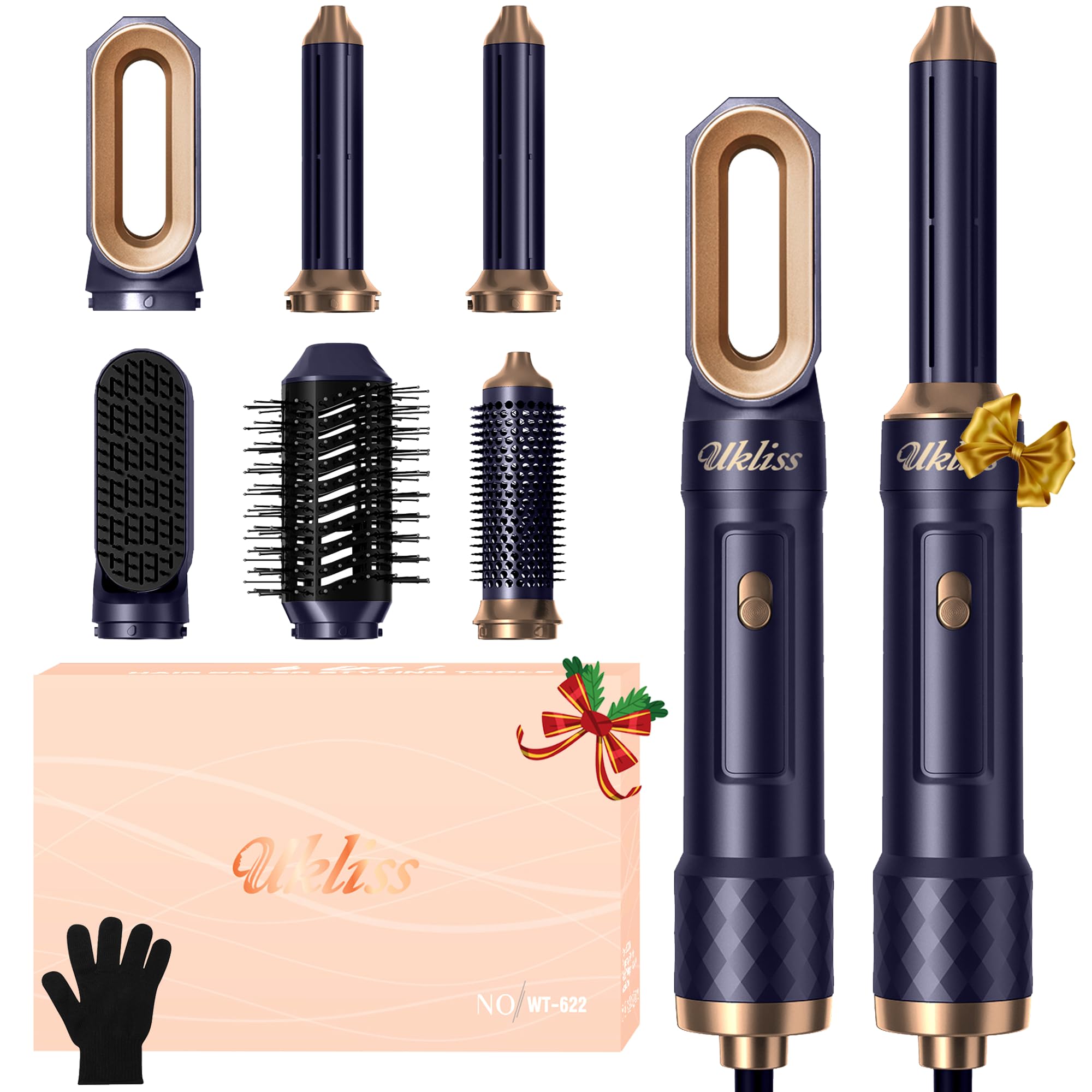 UKLISS 6 in 1 Hairstyler, Haartrockner & Haarstyler Set mit Automatisch Airflow Lockenstab, Warmluftbürste, Thermal Brush, Hair Dryer, Glättbürste, Multistyler, Geschenke Sets für Frauen Styling