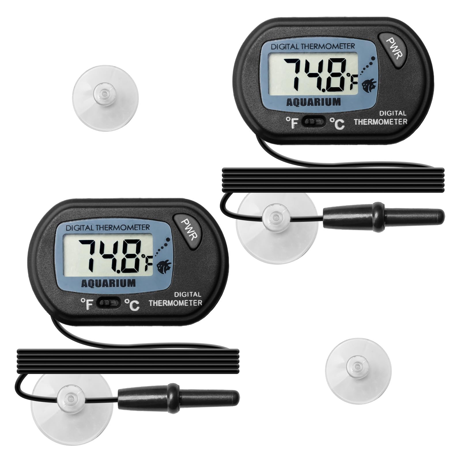 2PCS Fish Tank Thermometer Digital Aquarium Thermometer for Monitoring The Fish Tank Aquarium Water Temperature Incubator Reptile Habitat Temperature with Probe and Suction Cup Display ±1°C (2)