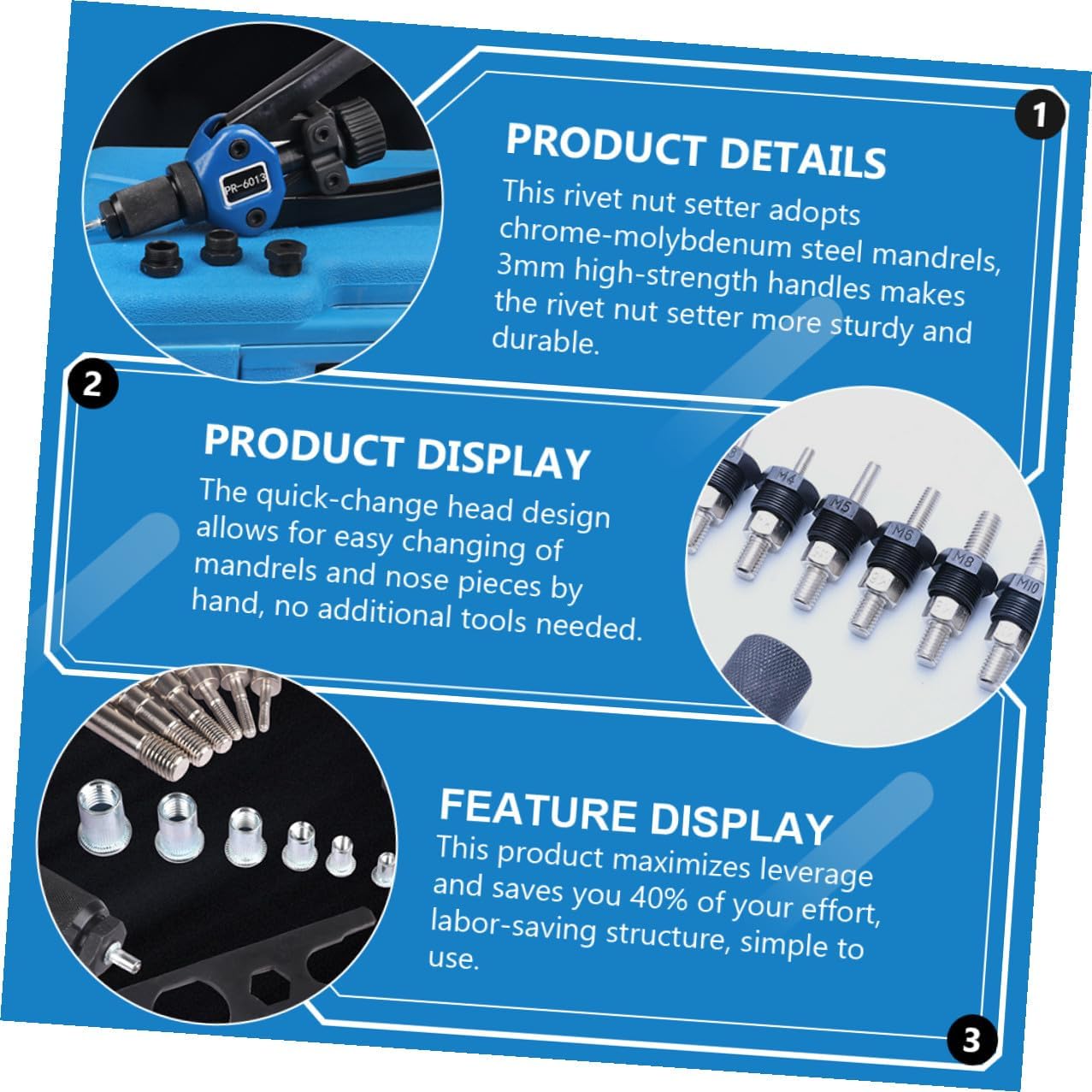 140pcs Manual Rivet Nut Tool Kit M3-m Size Threaded Nut Setter Hand Riveting Installer with Plastic Case for Automotive Repair and Industrial Use