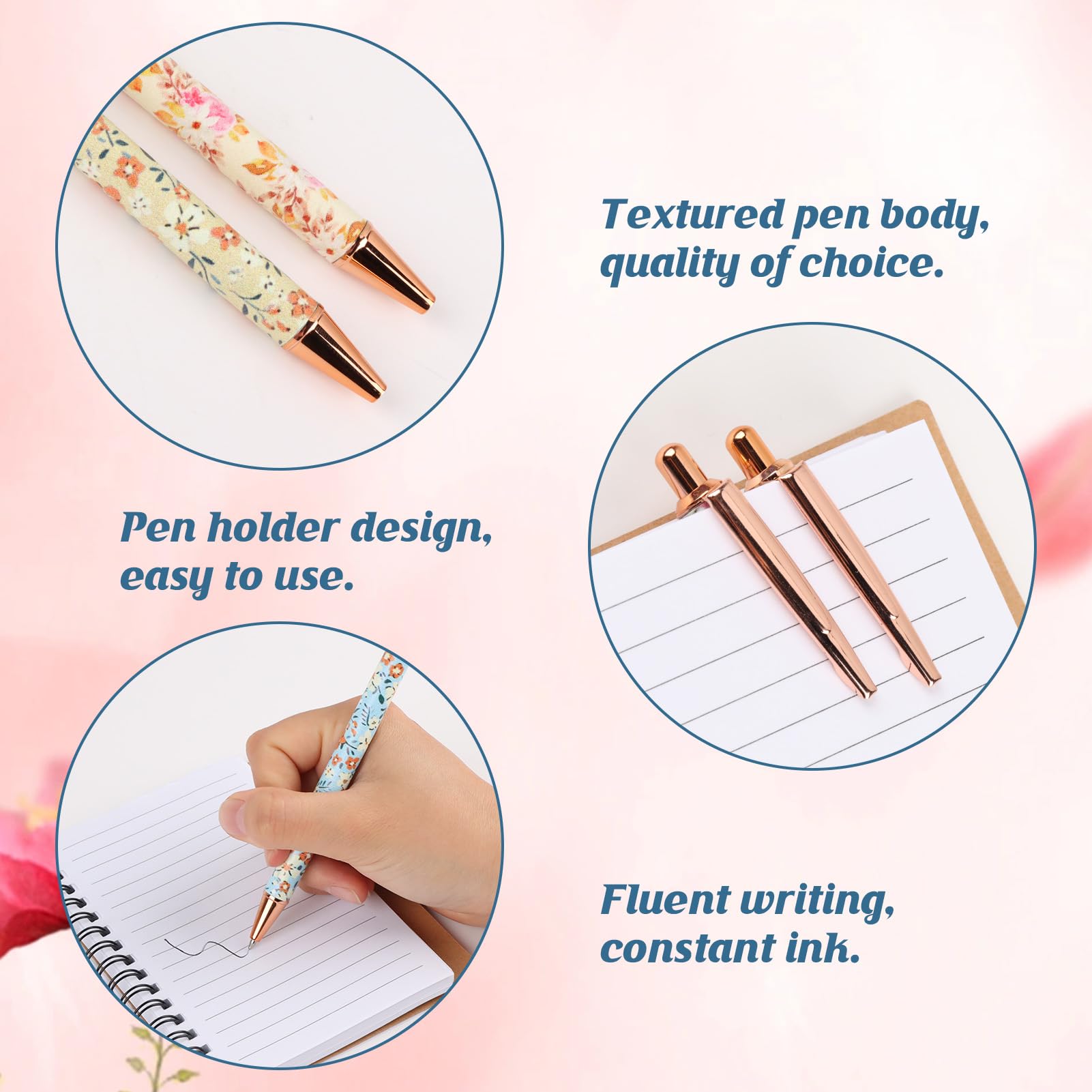 Goerpn 2Pcs Floral Metal Ballpoint Pens 1.0 mm Click Retractable Pretty Pen Sets Black Ink Nice Fancy Pens in Gift Box for Women Ladies Girls - Image 3