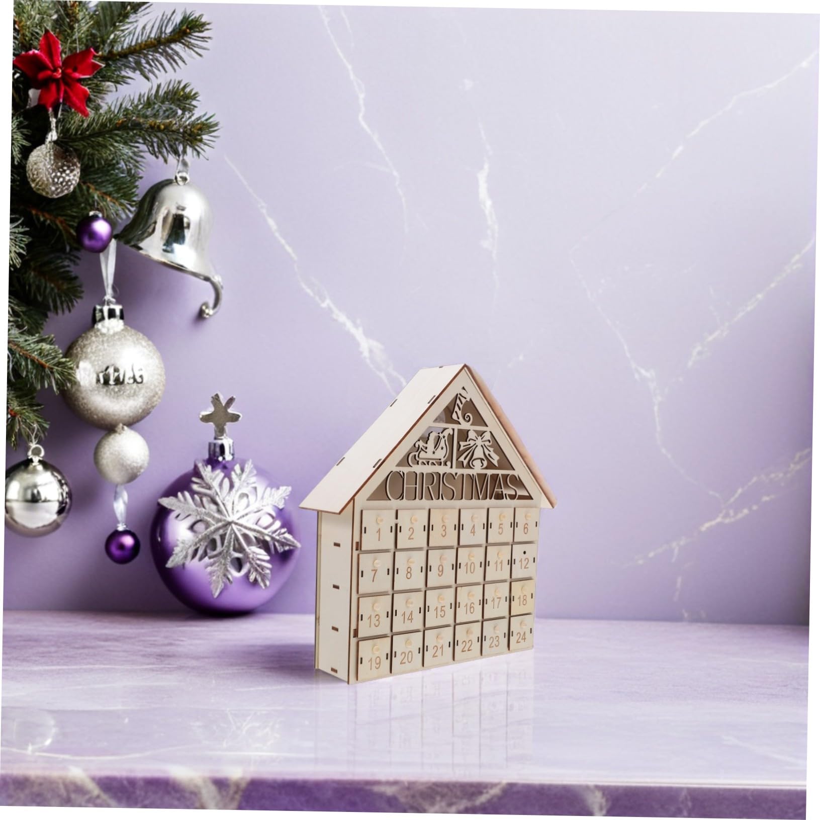 SOLUSTRE Led-adventskalender aus Holz mit Beleuchteter Countdown-kalender bis Weihnachten Wiederverwendbarer Weihnachtskalender mit Hölzernem Weihnachtshäuschen für Familie und Dekoration